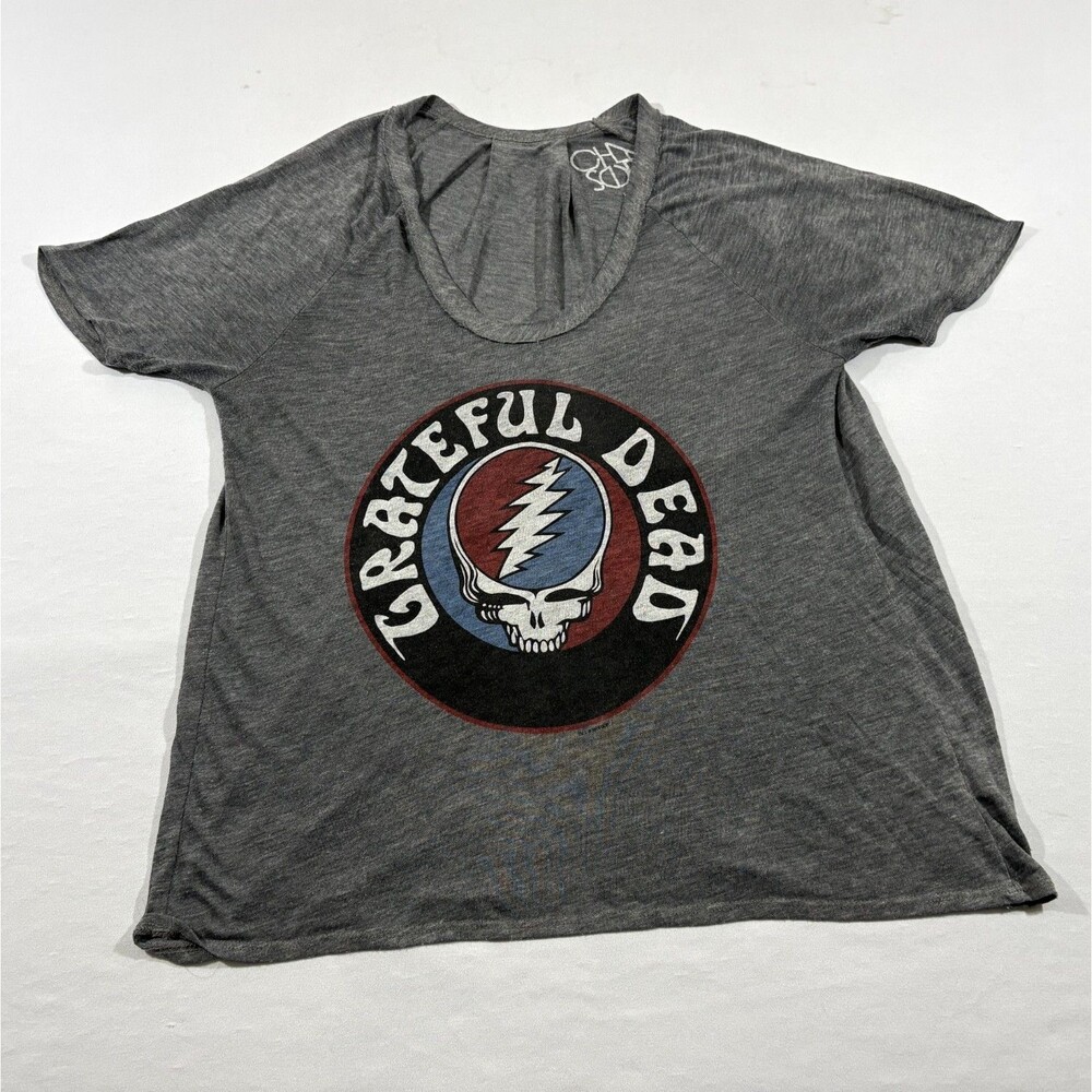 Grateful Dead Burnout Womens Chaser T-shirt Rock Graphic Band Gray Deadhead Sz L